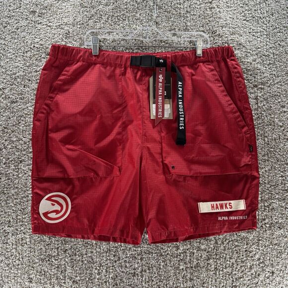 Atlanta Hawks Shorts Mens 2XL XXL Alpha Industries X New Era Rip Stop New Red